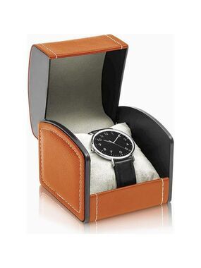 PU Leather Single Watch Travel Case with Cushion Brown Jewelry Storage Box